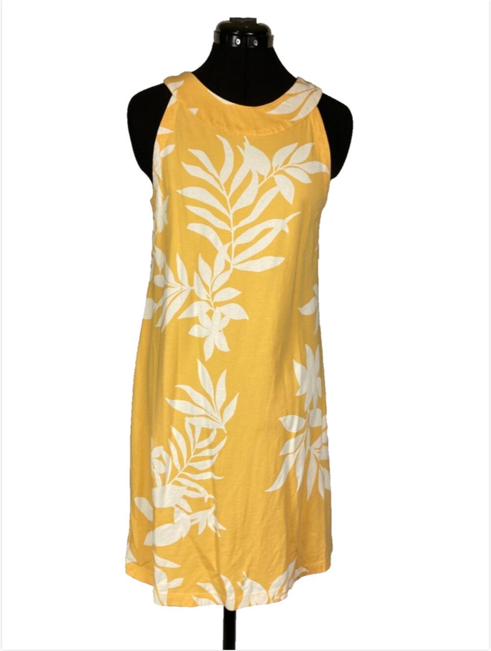 S naturals yellow white leaves dress Sleeveless knee length
